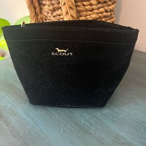 Scout Black velvet zipper make up bag. Gold color tuft padded inside.